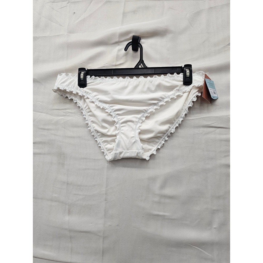 Shade & Shore Womens Ruffle Ruched Bikini Bottoms White Nylon Blend Size XL